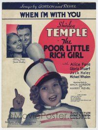 5h340 POOR LITTLE RICH GIRL sheet music '36 Shirley Temple as drum major, When I'm With You!