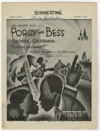 5h342 PORGY & BESS sheet music '35 George Gershwin, cool artwork by B. Harris, Summertime!