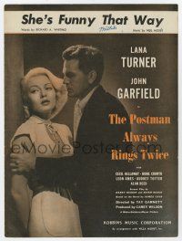5h345 POSTMAN ALWAYS RINGS TWICE sheet music '46 Garfield & Lana Turner, She's Funny That Way!