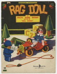 5h349 RAG DOLL sheet music '28 wonderful art of toy cop stopping doll driving car!