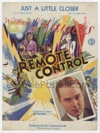 5h353 REMOTE CONTROL sheet music '30 William Haines, cool colorful artwork, Just A Little Closer!