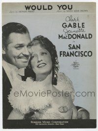 5h365 SAN FRANCISCO sheet music '36 close up of Clark Gable & sexy Jeanette MacDonald, Would You!