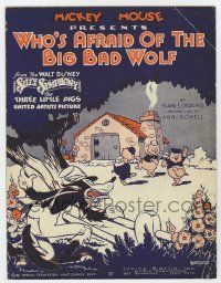 5h374 THREE LITTLE PIGS sheet music '33 Walt Disney cartoon, Who's Afraid of the Big Bad Wolf!
