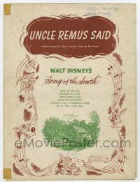 5h390 SONG OF THE SOUTH sheet music '46 Walt Disney cartoon art, Uncle Remus Said!