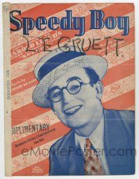 5h393 SPEEDY sheet music '28 great smiling portrait of Harold Lloyd wearing skimmer, Speedy Boy!