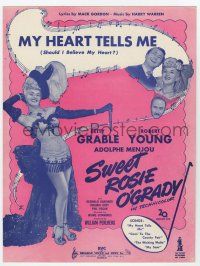 5h404 SWEET ROSIE O'GRADY sheet music '43 sexy full-length Betty Grable, My Heart Tells Me!