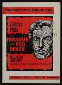 5h789 MASQUE OF THE RED DEATH English pressbook '64 cool art of Vincent Price by Reynold Brown!