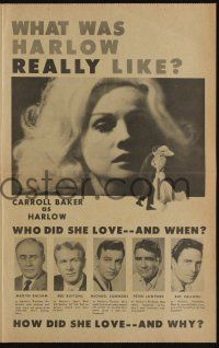 5h027 HARLOW herald '65 sexy Carroll Baker in the title role!