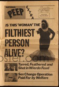 5h041 PINK FLAMINGOS herald '72 Divine, Mink Stole, John Waters classic, cool newspaper style!