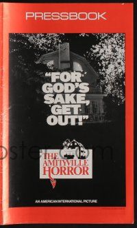 5h464 AMITYVILLE HORROR pressbook '79 great image of haunted house, for God's sake get out!