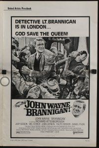 5h510 BRANNIGAN pressbook '75 great Robert McGinnis art of fighting John Wayne in England!
