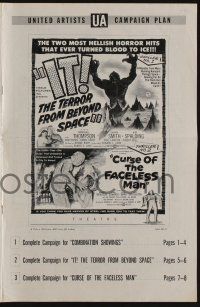 5h555 CURSE OF FACELESS MAN/IT TERROR FROM BEYOND SPACE pressbook '58 most hellish horror hits!
