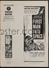 5h616 FIRST MAN INTO SPACE pressbook '59 the most dangerous & daring mission, cool astronaut art!