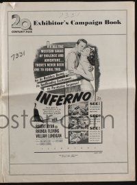 5h700 INFERNO pressbook '53 cool 3-D artwork of Robert Ryan, Lundigan & sexy Rhonda Fleming!