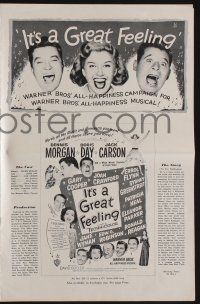 5h707 IT'S A GREAT FEELING pressbook '49 Doris Day, Dennis Morgan & Jack Carson, musical!