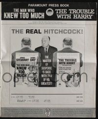 5h779 MAN WHO KNEW TOO MUCH/TROUBLE WITH HARRY pressbook '63 Alfred Hitchcock shown!