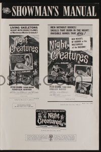 5h819 NIGHT CREATURES pressbook '62 Hammer, great horror art of skeletons riding skeleton horses!