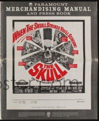 5h901 SKULL pressbook '65 Peter Cushing, Christopher Lee, cool horror artwork of creepy skull!