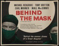 5j460 BEHIND THE MASK English 1/2sh '58 cool close up artwork of doctor Michael Redgrave!