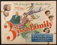 5j428 3 IS A FAMILY 1/2sh '44 wacky artwork of stork with baby chasing couple on tandem bicycle!