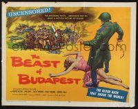 5j455 BEAST OF BUDAPEST style A 1/2sh '58 wild artwork of Russian soldier standing over sexy woman