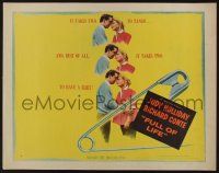 5j585 FULL OF LIFE style A 1/2sh '57 artwork of newlyweds Judy Holliday & Richard Conte!