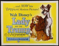 5j669 LADY & THE TRAMP 1/2sh '55 Walt Disney romantic canine dog classic cartoon!