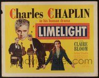 5j682 LIMELIGHT yellow style 1/2sh '52 aging Charlie Chaplin & pretty young Claire Bloom!