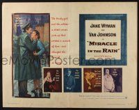 5j706 MIRACLE IN THE RAIN 1/2sh '56 great romantic art of Jane Wyman & Van Johnson!