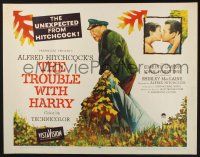 5j816 TROUBLE WITH HARRY 1/2sh '55 Alfred Hitchcock, Edmund Gwenn, Forsythe & MacLaine kissing!