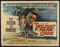 5j817 TWILIGHT FOR THE GODS 1/2sh '58 great art of Rock Hudson & sexy Cyd Charisse on beach!