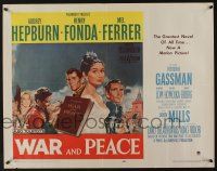5j829 WAR & PEACE 1/2sh '56 art of Audrey Hepburn, Henry Fonda & Mel Ferrer, Tolstoy!