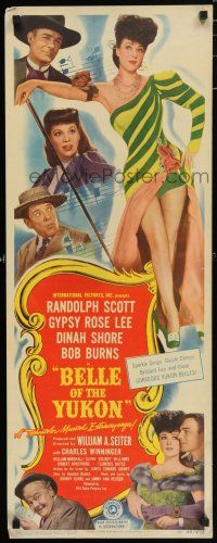 5j031 BELLE OF THE YUKON insert '44 Randolph Scott, sexy full-length Gypsy Rose Lee, Dinah Shore!
