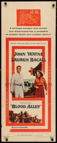 5j048 BLOOD ALLEY insert '55 John Wayne, Lauren Bacall in China, directed by William Wellman!