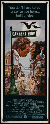 5j064 CANNERY ROW insert '82 cool art of Nick Nolte about to kiss Debra Winger by John Solie!