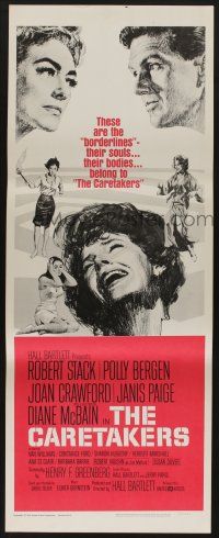 5j069 CARETAKERS insert '63 Robert Stack, Polly Bergen & Joan Crawford in a mental hospital!