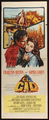 5j106 EL CID style B insert '61 art of Charlton Heston in armor with sexy Sophia Loren!