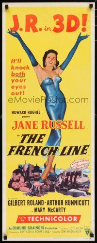 5j124 FRENCH LINE insert '54 3-D, Howard Hughes, art of sexy Jane Russell!