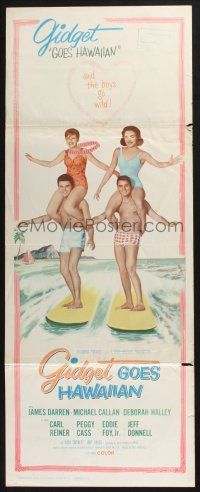 5j130 GIDGET GOES HAWAIIAN insert '61 best image of two guys surfing with girls on their shoulders