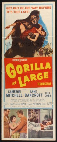5j141 GORILLA AT LARGE insert '54 great art of giant ape holding screaming sexy Anne Bancroft!