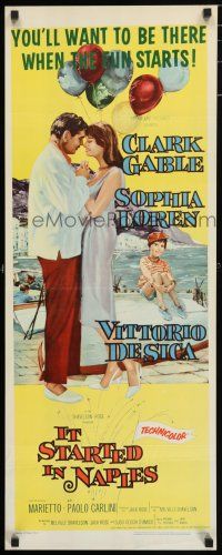 5j177 IT STARTED IN NAPLES insert '60 romantic art of Clark Gable with sexy Sophia Loren!