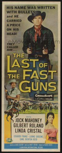 5j196 LAST OF THE FAST GUNS insert '58 Jock Mahoney's name was written with bullets, art by Brown!