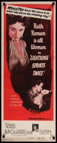 5j208 LIGHTNING STRIKES TWICE insert '51 sexy smoking bad girl Ruth Roman is all woman!