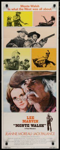 5j233 MONTE WALSH insert '70 super close up of cowboy Lee Marvin & pretty Jeanne Moreau!