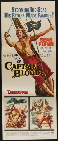 5j327 SON OF CAPTAIN BLOOD insert '63 giant full-length image of barechested pirate Sean Flynn!