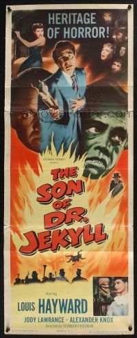 5j328 SON OF DR. JEKYLL insert '51 Louis Hayward, heritage of horror, great monster artwork!