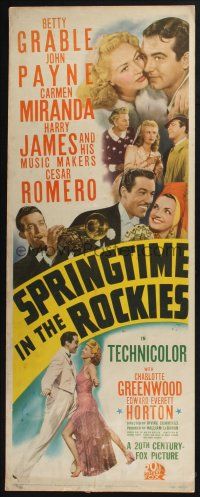 5j335 SPRINGTIME IN THE ROCKIES insert '42 Betty Grable, Cesar Romero, Carmen Miranda, Harry James