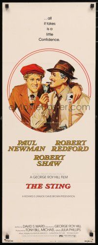 5j342 STING insert '74 best artwork of con men Paul Newman & Robert Redford by Richard Amsel!
