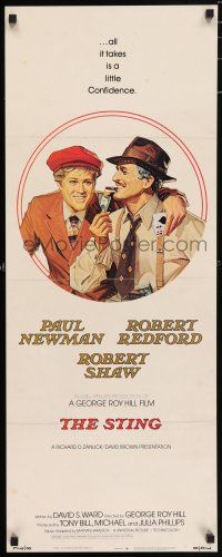 5j343 STING int'l insert '74 best artwork of con men Paul Newman & Robert Redford by Richard Amsel!