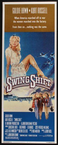 5j349 SWING SHIFT insert '84 sexy full-length Goldie Hawn, Kurt Russell, art by Chorney!